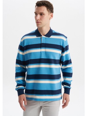 Ar-ma Erkek Polo Yaka Sweatshirt Baskisiz Çizgili Düğmeli Cepsiz Büyük Beden Ringel Otoman K30554801702