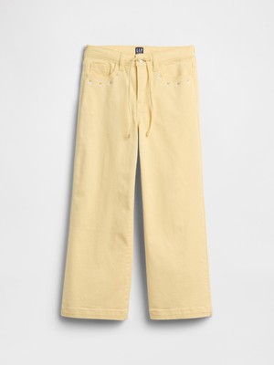 Gap Kız Çocuk Sarı High Rise Işlemeli Ipli Wide-Leg Jean Pantolon