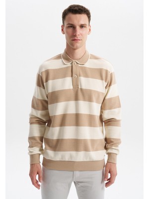 Ar-ma Erkek Polo Yaka Sweatshirt Baskisiz Çizgili Düğmeli Cepsiz Regular Fit Ringel Otoman K30554952602