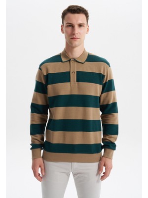 Ar-ma Erkek Polo Yaka Sweatshirt Baskisiz Çizgili Düğmeli Cepsiz Regular Fit Ringel Otoman K30554952602