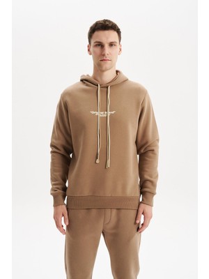 Ar-ma Erkek Kapşonlu Sweatshirt Yazi Baskili Cepsiz Regular Fit Şardonlu Üç İplik K30254628802