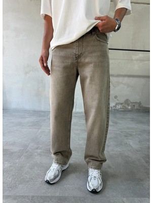 Difransel Jeans Soluk Efektli Vizon Baggy Jean