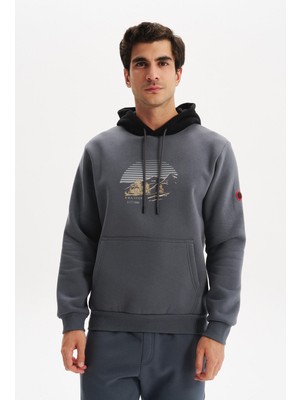 Ar-ma Erkek Kapşonlu Sweatshirt Yazi Baskili Kanguru Cepli Regular Fit Şardonlu Üç İplik K30254628902