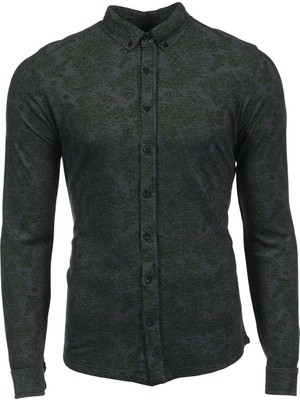 Ar-ma Erkek Gömlek Şal Desenli Düğme Kapamali Uzun Kollu Cepsiz Gömlek Regular Fit Tek Toplama Licrali Pike K8GKO1053