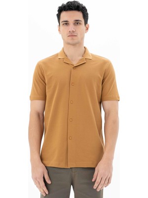 Ar-ma Erkek Gömlek Polo Yaka Kisa Kollu Düğme Kapamali Cepsiz Gömlek Regular Fit Çift Toplama Penye Pike Y25374351101
