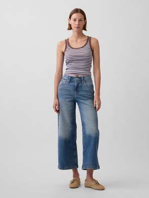 Gap Kadın Mavi High Rise Stride Wide-Leg Ankle Jean Pantolon