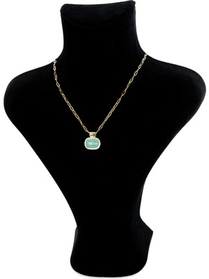 Biem Accessory Biem Büyük Yeşil Taşlı Çelik Kolye