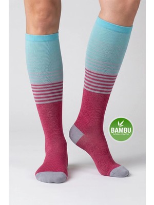 Gowith Bambu Renkli Dikişsiz Diz Boyu 15-20 mm Hg Basınçlı Kompresyon Çorap 3590
