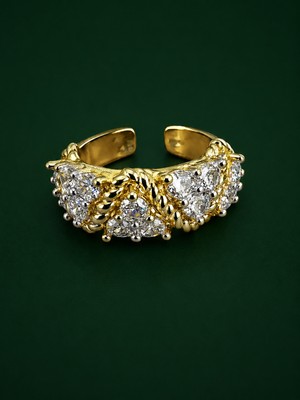 Haki Store Ayarlanabilir Zirkon Taşlı Gold Yüzük Zarif Tasarım