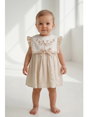 Bebezade Yazlık Kız Bebek Linen Flowers Nakış Detaylı Elbise