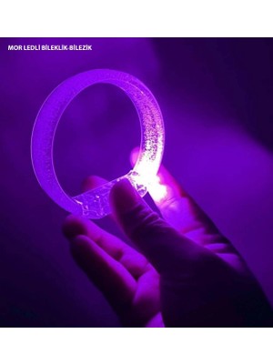 Mor LED Işıklı Baskı Yapılabilen Pilli Bileklik Bilezik 1,5 cm Genişlik