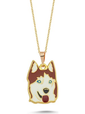 Husky Kızıl Beyaz Mineli Kolye