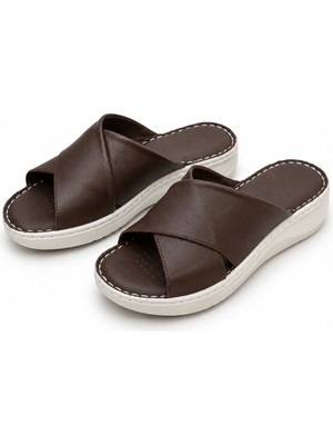 Patron Shoes Hakiki Deri Ortopedik Taban Çapraz Bantlı Kadın Terlik Günlük Konforlu Şık Tasarım