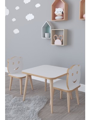 Remaks Bambi Beyaz Yaz Sil Yüzey Çocuk Masa Sandalye Takımı Modern Tasarım 2 Sandalye 1 Aktivite Oyun Masası