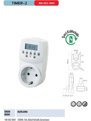 Horoz Elektrik Timer-2 Haftalık 20 Programlı Dijital Zaman Saati Prizi 16A Tasarrufu Sağlar