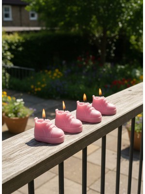 AY IŞIĞI MUMLARI Bebe Ayakkabı 4'lü Hediyelik Dekoratif Portakal Çiçeği Kokulu Parafin Wax Mum (Pembe Renkli)