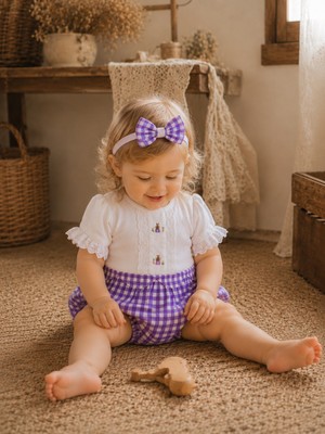 Mama Miel Baby Pötikare Soft Serisi El Işlemesi Havuç Tavşan Fistolu Yazlık Bebek Romper Bandana Set %100 Pamuk