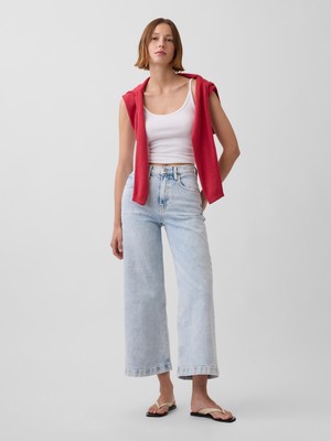 Gap Kadın Açık Mavi High Rise Stride Wide-Leg Ankle Jean Pantolon