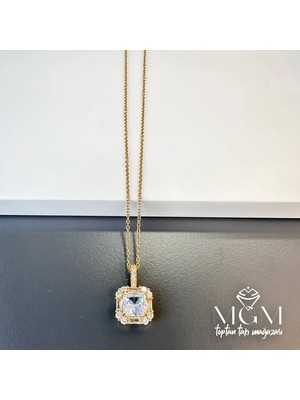 Zirkon Taşlı Zincir Çelik Uç Kısmı Pirinç Kolyeler 40 + 5 cm Uzatma Payı - KL0110