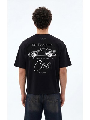 Machinist Clothing Erkek De Porsche Baskılı Oversize Tişört Siyah