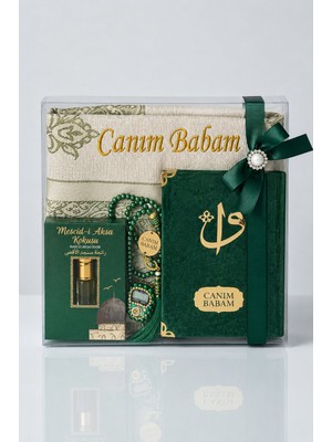 İhvan Online Canım Babam - Babalar Günü Hediyesi - Hediyelik Kişiye Özel Isimli Seccade Seti - Yasin Kitabı, Tesbih, Zikirmatik, Esans - Yeşil