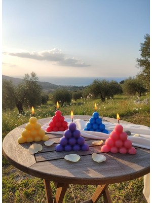 AY IŞIĞI MUMLARI Boncuk Piramit 5'li Hediyelik Dekoratif Hoş Kokulu Parafin Wax Mum (Kırmızı + Sarı + Beyaz + Pembe + Mor Renkli)