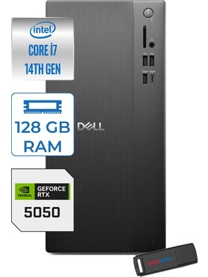 Dell Tower ECT1250 Intel® Core™ İ7-14700 128GB Ddr5 256GB SSD 8GB/RTX5050 Freedos Mini Tower Masaüstü Bilgisayar RPLSR00724F36+ZETTAUSBBELLEK