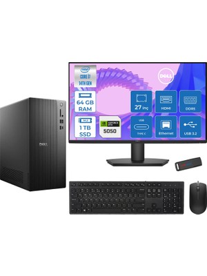 Dell Tower ECT1250 Intel® Core™ İ7-14700 64GB Ddr5 1tb SSD 8GB/RTX5050 Freedos +27" Monitör Tower Masaüstü Bilgisayar 27RPLSR00724F23+ZETTAUSBBELLEK
