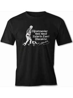 MiraLive 24 Kasım Öğretmenler Günü Hediye Baskılı Oversize Bisiklet Yaka T-Shirt - Siyah