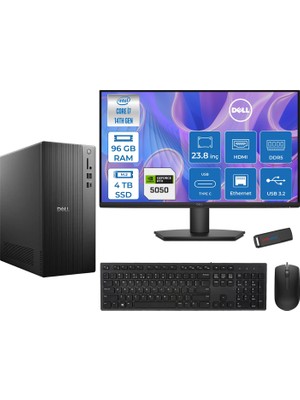 Dell Tower ECT1250 Intel® Core™ İ7-14700 96GB Ddr5 4tb SSD 8GB/RTX5050 Freedos +23.8" Monitör Tower Masaüstü Bilgisayar 24RPLSR00724F35+ZETTAUSBBELLEK