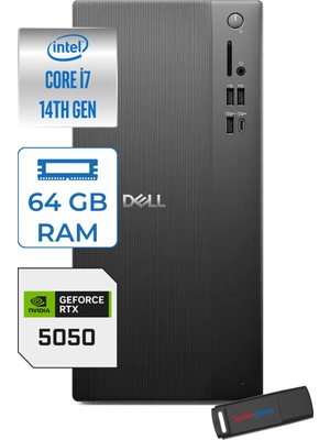 Dell Tower ECT1250 Intel® Core™ İ7-14700 64GB Ddr5 256GB SSD 8GB/RTX5050 Freedos Mini Tower Masaüstü Bilgisayar RPLSR00724F21+ZETTAUSBBELLEK