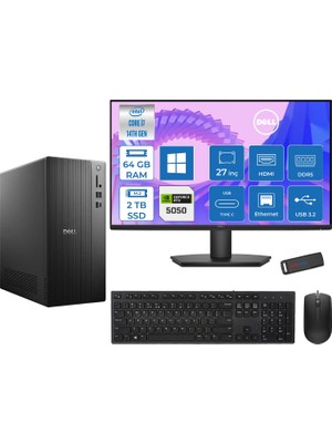 Dell Tower ECT1250 Intel® Core™ İ7-14700 64GB Ddr5 2tb SSD 8GB/RTX5050 WIN11PRO +27" Monitör Tower Masaüstü Bilgisayar 27RPLSR00724P24+ZETTAUSBBELLEK