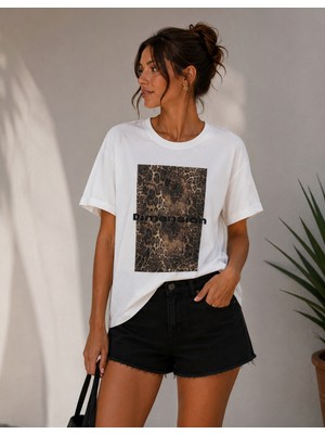 Cns Woman Leopar Desen Baskılı Oversize T-Shirt