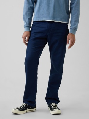 Gap Erkek Koyu Mavi Keten Karışımlı Relaxed Straight Pantolon