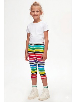 Lovetti Kız Çocuk Handdrawn Stripe Desen Kapri