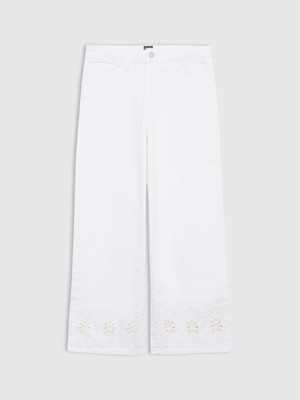 Gap Kız Çocuk Beyaz Wide-Leg Dantel Işlemeli Pantolon