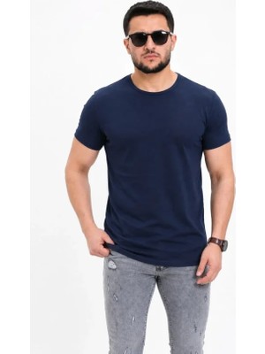MiraLive Erkek Basic Tişört Bisiklet Yaka Kısa Kol Günlük Yazlık Slim Fit T-Shirt - Lacivert
