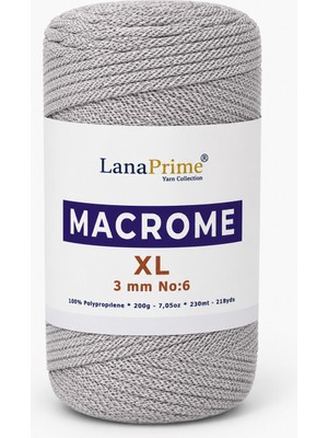 LanaPrime Makrome XL (KALIN) örgü ipi (3mm) 250 gr Çanta ipi 230mt. Supla ipi Renk No:8