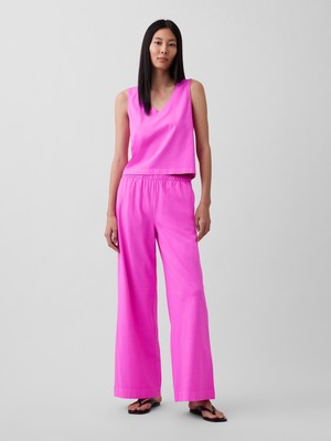Gap Kadın Pembe Örgü Wide-Leg Pantolon