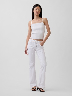 Gap Kadın Beyaz Low Rise Long & Lean Lace-Up Jean Pantolon
