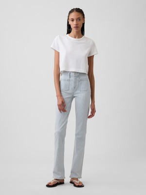 Gap Kadın Mavi Mid Rise Universal Stripe Baby Boot Jean Pantolon