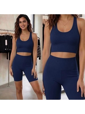 Mercan Kids Kadın Fitilli Yüksek Bel Toparlayıcı Crop & Şort Takım (2'li Set)