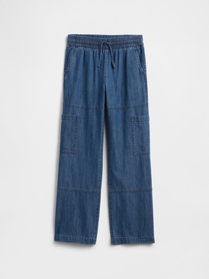 Gap Kız Çocuk Mavi Kids Pull-On Relaxed Denim Kargo Pantolon