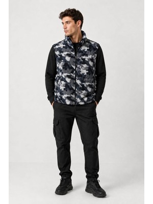 Bizim Terzi Dsnm Gri Siyah Kamuflaj Polar Yelek 3 Cepli Tam Fermuarlı Slim Fit Anti Pilling Tüylenme Yapmaz Hava Geçirmez Soft Shell Polar