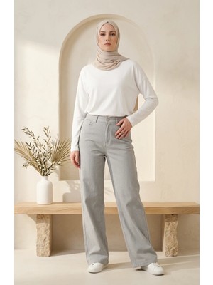 Sefa Merve Palazzo Geniş Paça Kot Pantolon 18105-02 Açık Gri