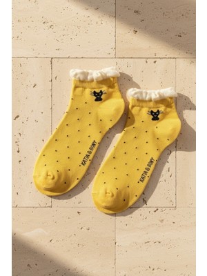 Bony Socks Kadın Kedi Desenli Sarı Step Çorap