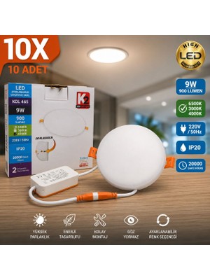 K2 3000K 9W Sıva Altı Ayarlana Bilir Spot 10 Adet