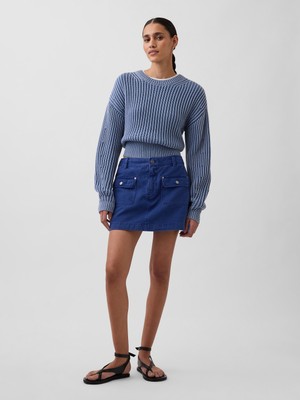 Gap Kadın Koyu Mavi Mid Rise Kargo Mini Etek