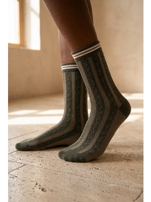 Bony Socks Kadın Örgü Desenli Soket Çorap Yeşil