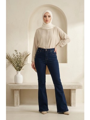 Sefa Merve Ispanyol Paça Kot Pantolon 52526-02 Lacivert